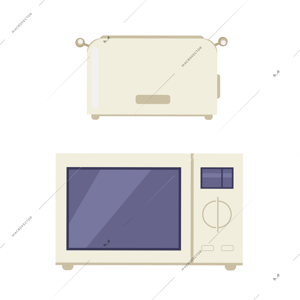 Flat home appliance icon with toaster and microwave oven on white background isolated vector illustration