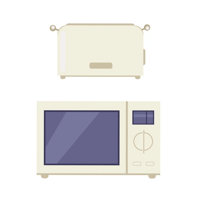 Flat home appliance icon with toaster and microwave oven on white background isolated vector illustration