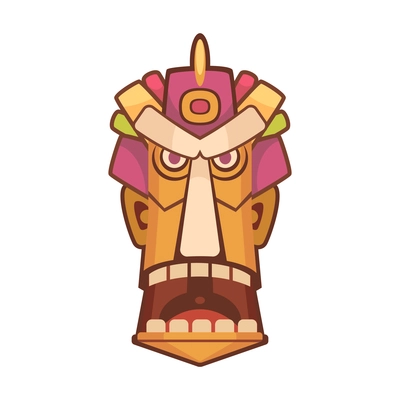 Cartoon icon of hawaiian tiki mask on white background vector illustration