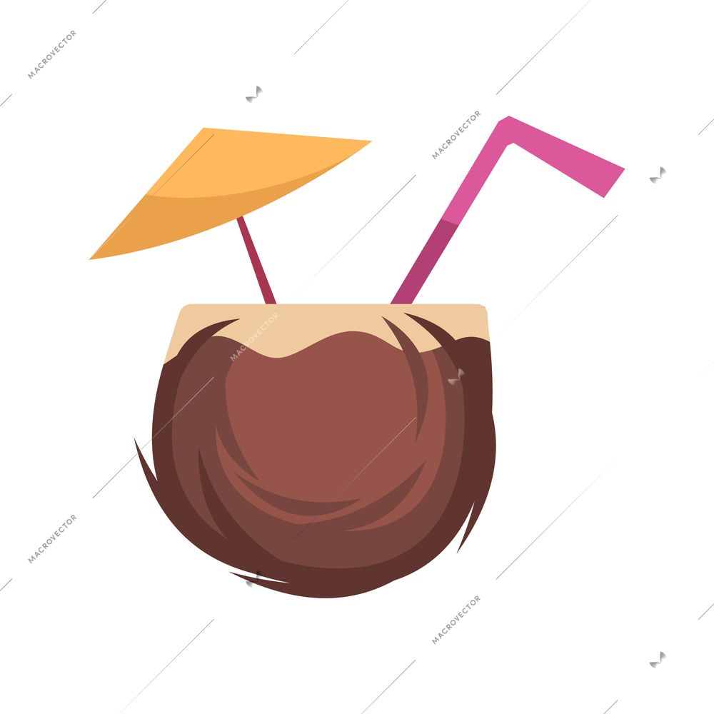 Cartoon icon with coconut cocktail with straw vector illustration