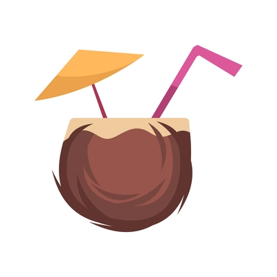 Cartoon icon with coconut cocktail with straw vector illustration