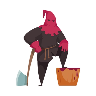Medieval executioner with mask and axe cartoon icon vector illustration