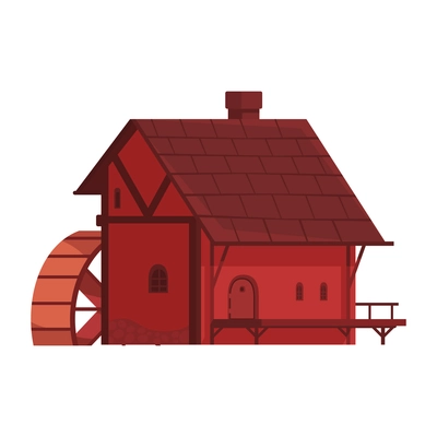 Medieval building with water mill cartoon icon vector illustration