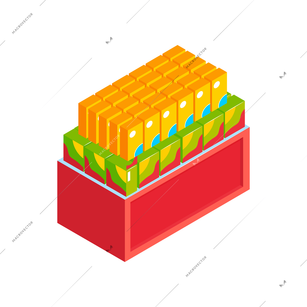 Red supermarket display with products isometric icon vector illustration