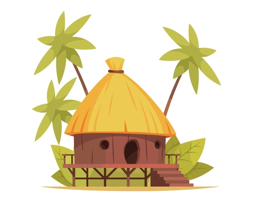 Cartoon thatched bungalow in tropical country vector illustration