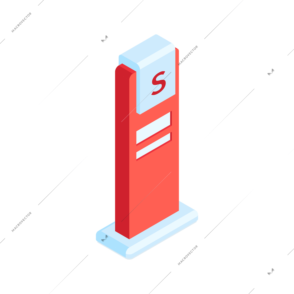 Red and white supermarket advertising pylon on white background isometric vector illustration