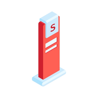 Red and white supermarket advertising pylon on white background isometric vector illustration