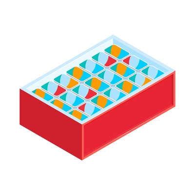 Supermarket freezer showcase isometric icon on white background 3d vector illustration