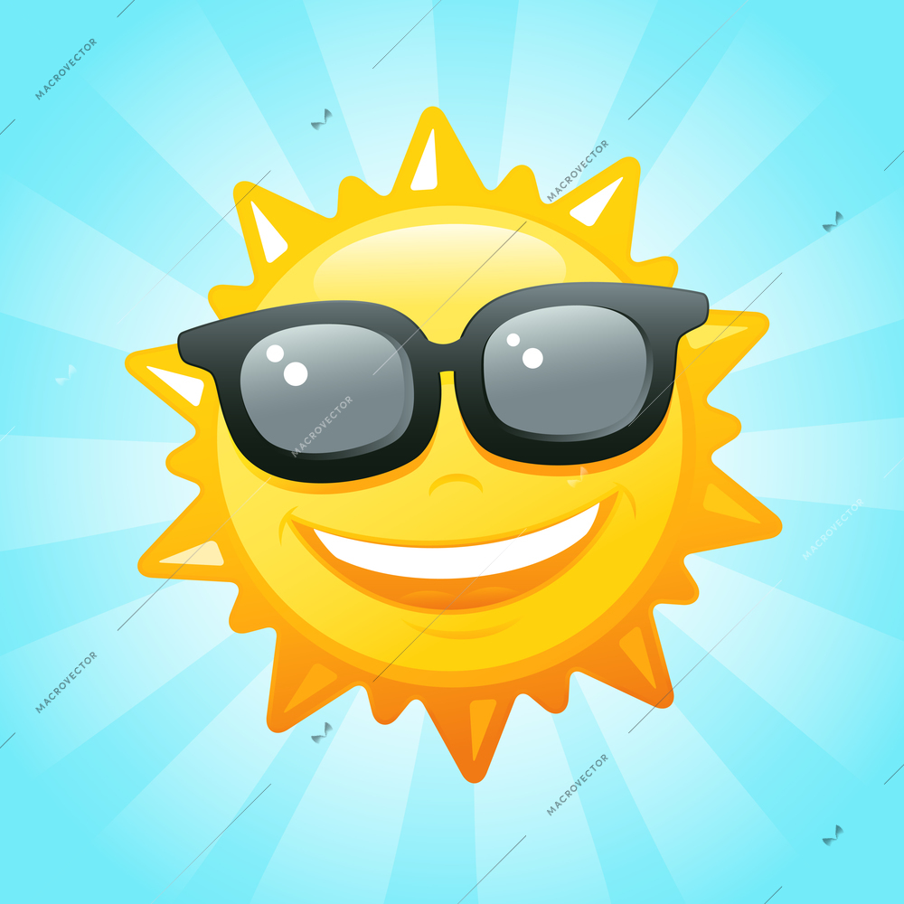 Smiling sun sunglasses in sky vector illustration