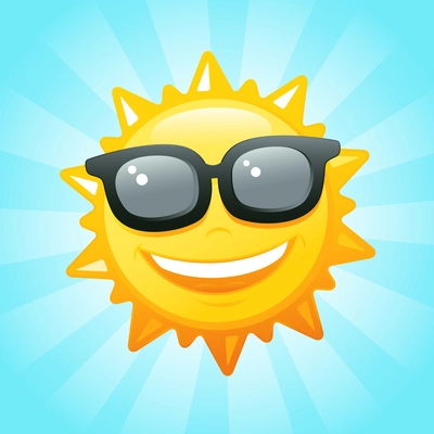 Smiling sun sunglasses in sky vector illustration