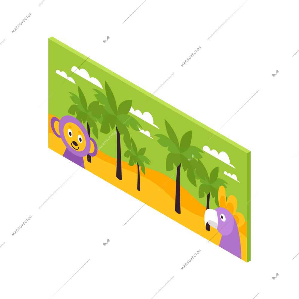 Poster with animals for children room or kindergarten isometric icon vector illustration