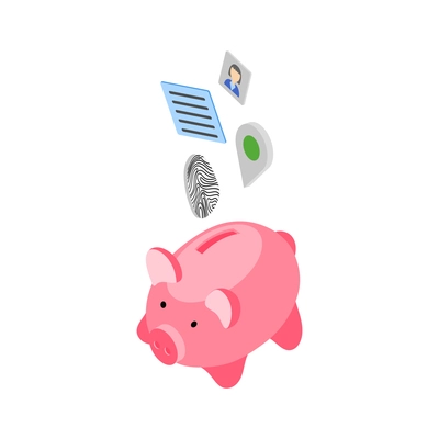 Personal data isometric composition with piggy bank on white background vector illustration