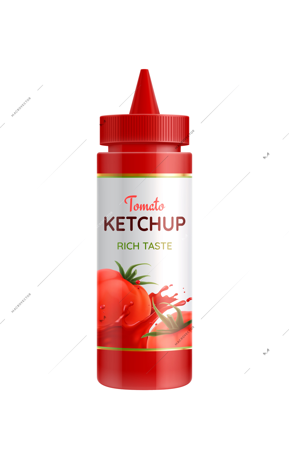 Realistic red sauce bottle with tomato ketchup on white background vector illustration