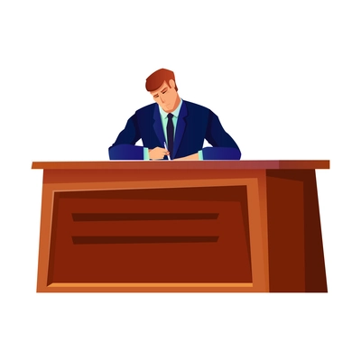 Diplomat sitting at desk flat icon on white background vector illustration