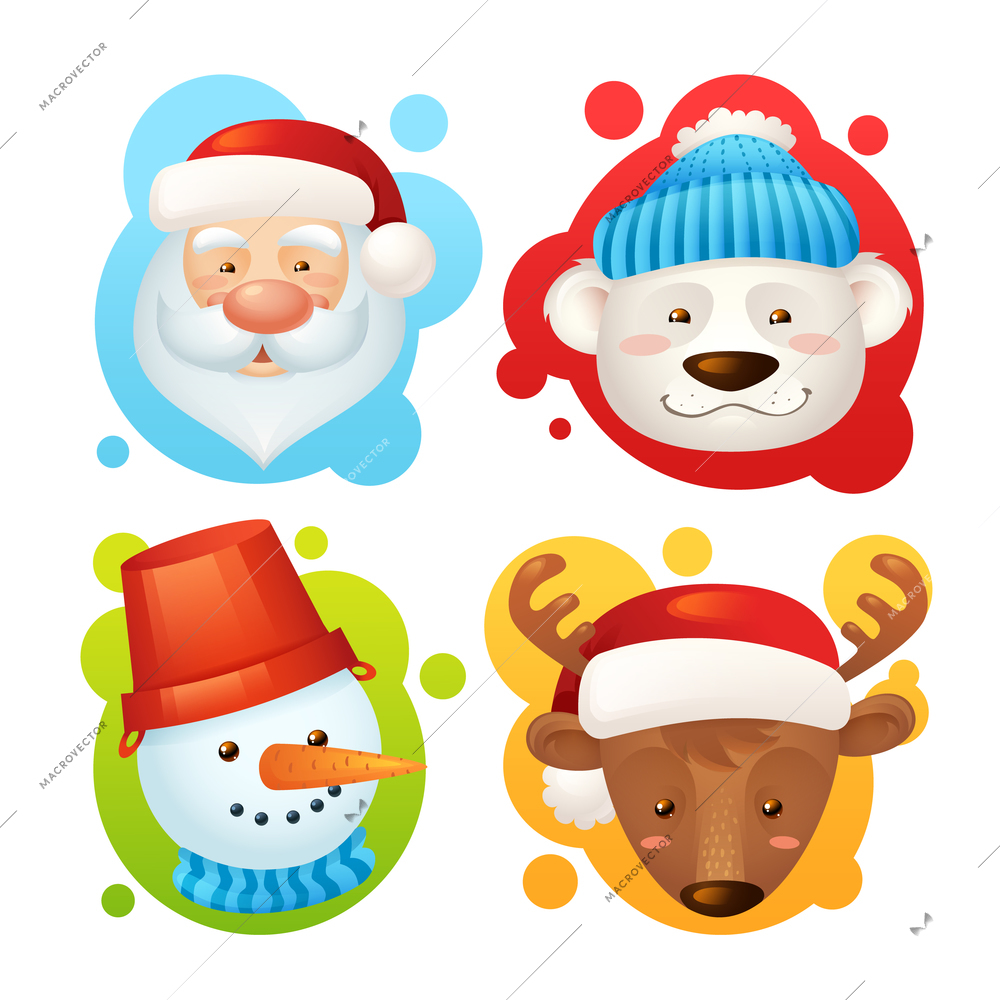 Christmas characters set isolated with santa claus deer snowman polar bear isolated vector illustration