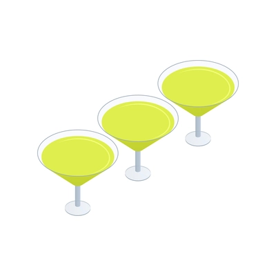 Three isometric cocktail glasses with drink 3d icon vector illustration