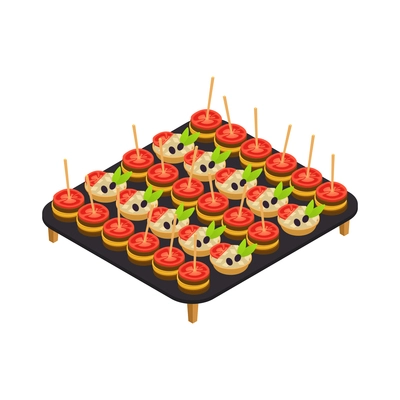 Catering isometric icon with canape served on tray vector illustration