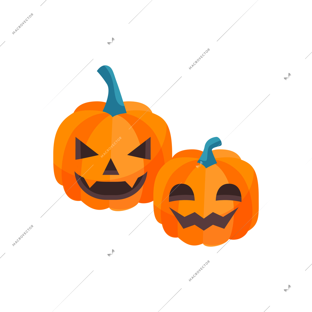 Isometric scary smiling halloween pumpkins on white background 3d vector illustration