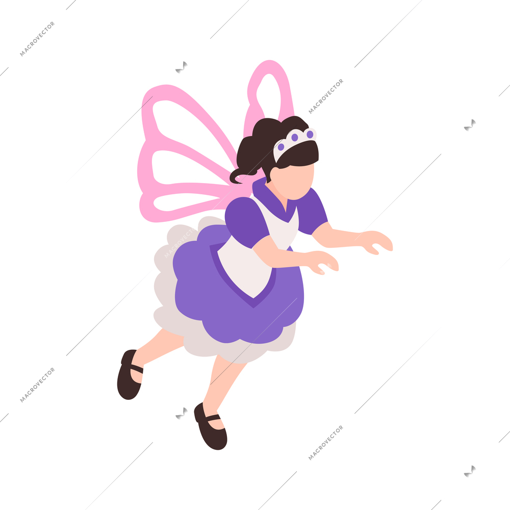 Isometric icon with girl wearing fairy costume on white background vector illustration