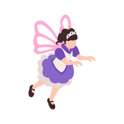 Isometric icon with girl wearing fairy costume on white background vector illustration