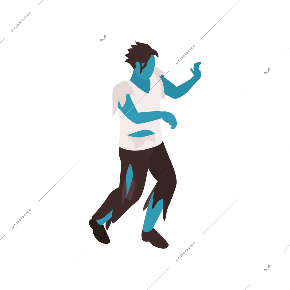 Isometric character wearing costume of zombie at halloween party 3d vector illustration