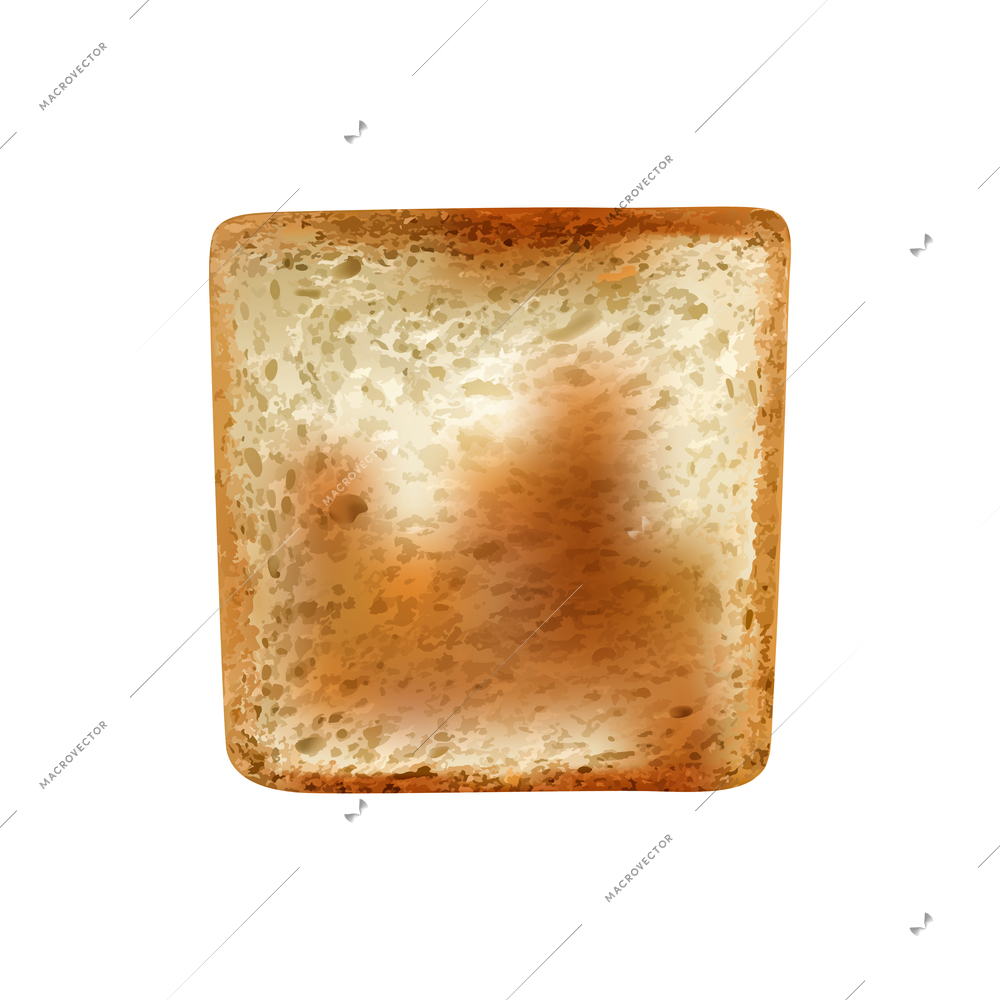 Square toasted wheat bread slice on white background realistic vector illustration