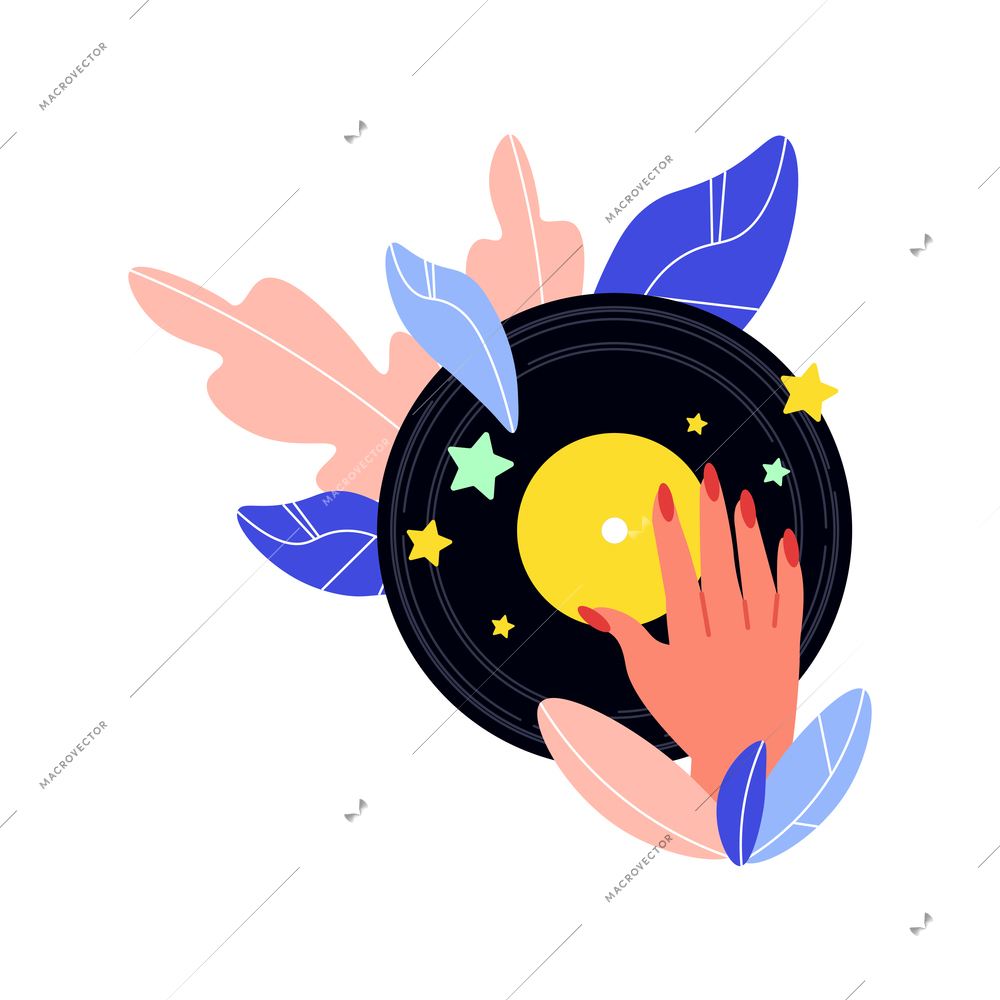 Flat icon with female hand on vinyl disc vector illustration