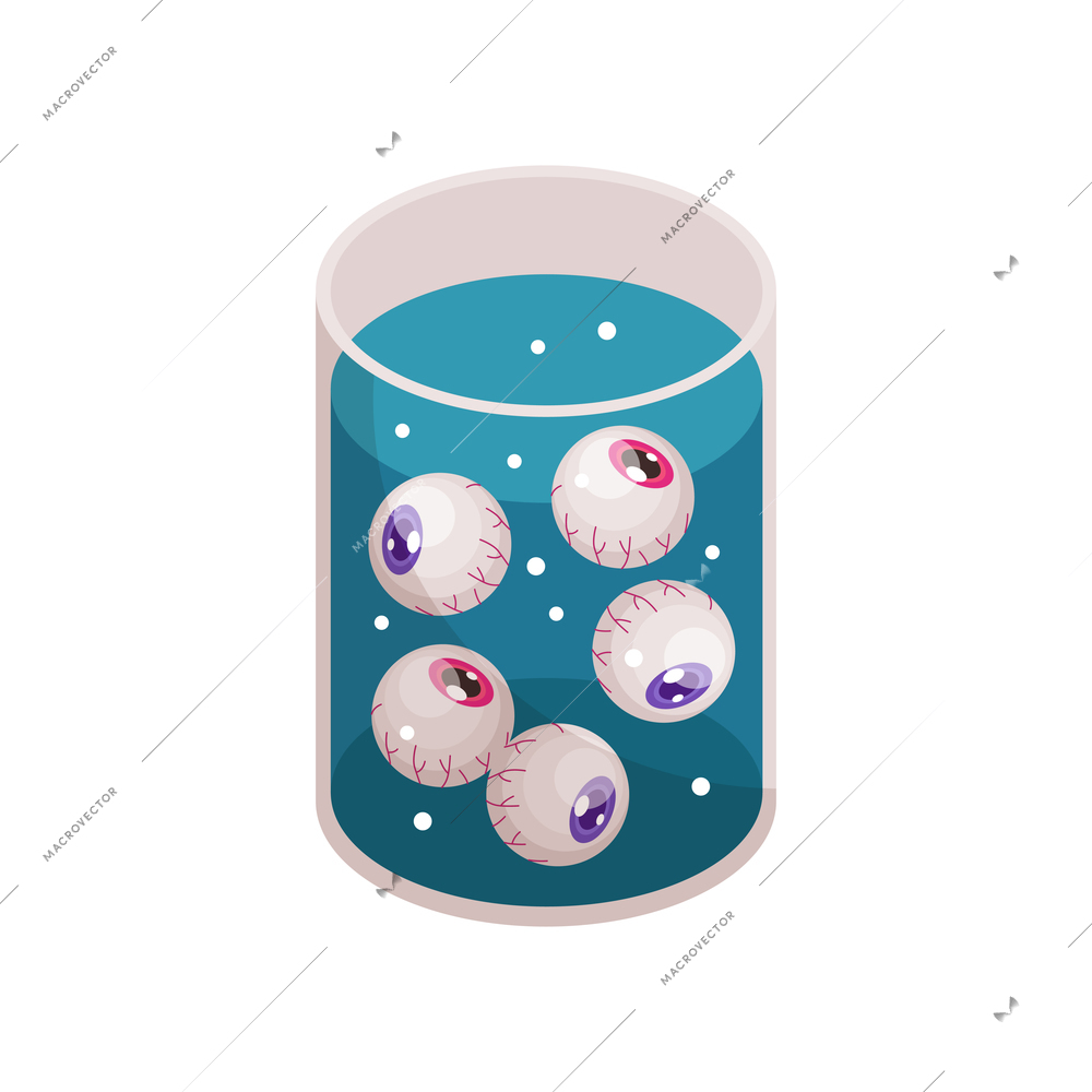 Isometric halloween icon with human eye balls in container 3d vector illustration