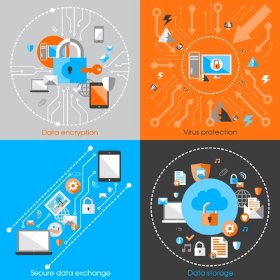 Business data protection technology and cloud network security concept infographic design elements vector illustration