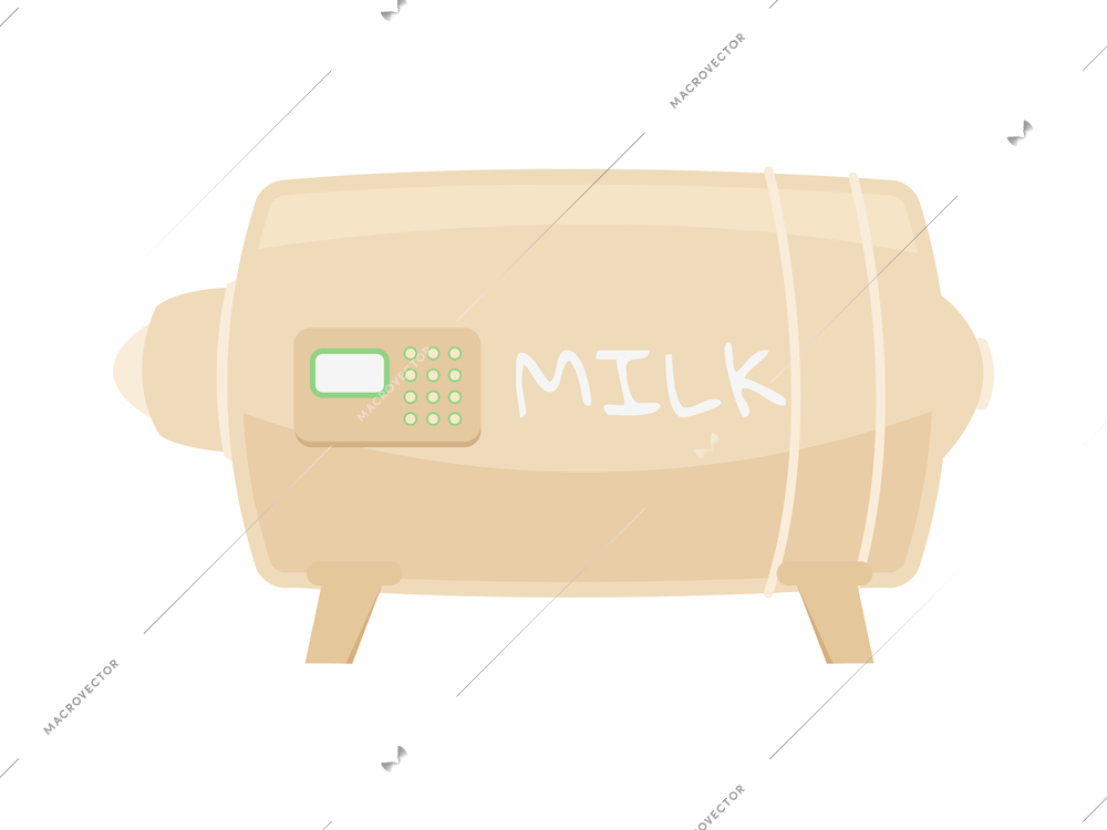 Flat milk factory cistern with display on white background vector illustration