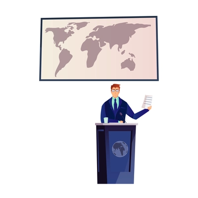 Speaker giving speech at political conference flat vector illustration