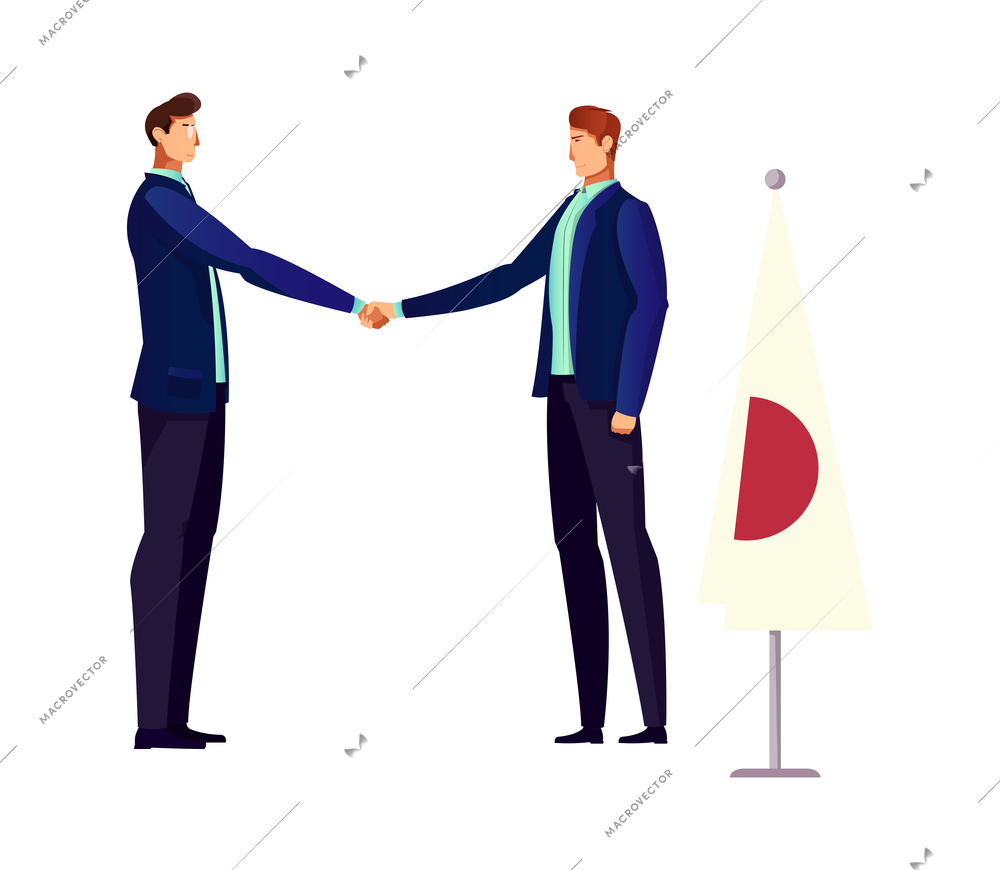 Diplomacy flat icon with two politicians handshaking vector illustration