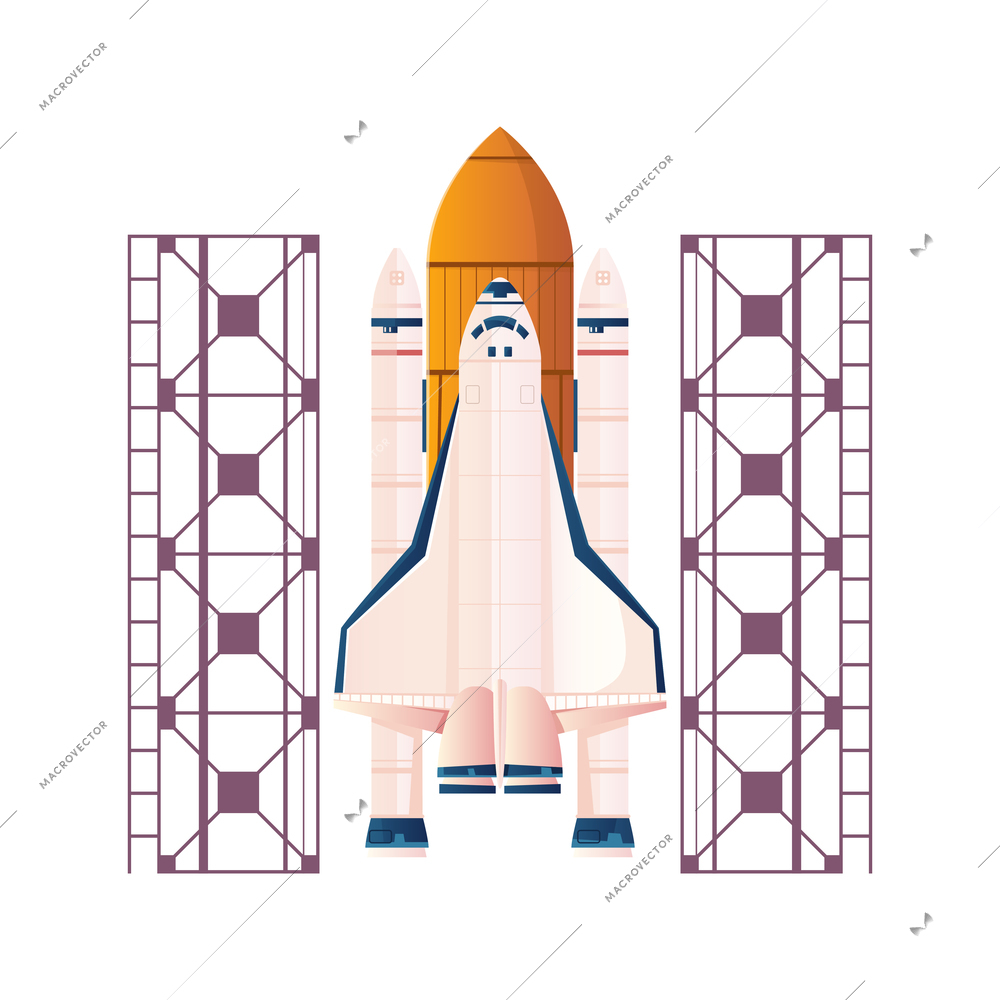 Flat icon with space rocket ready to launch on white background vector illustration