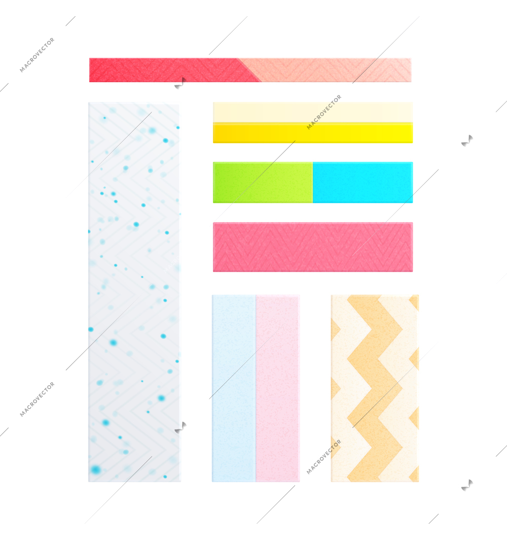 Rectangular bubble gum sticks of different color and size realistic isolated vector illustration