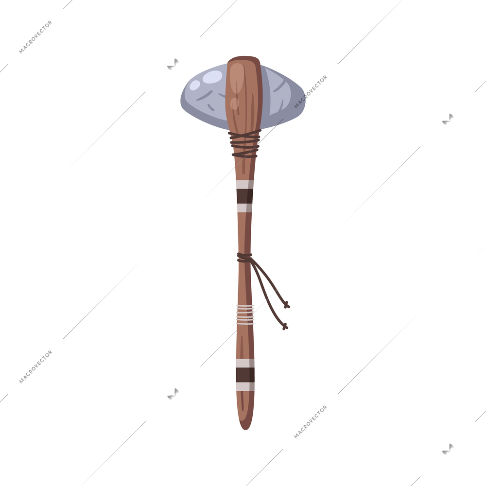 Cartoon ancient wooden weapon with stone vector illustration