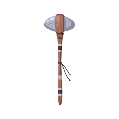 Cartoon ancient wooden weapon with stone vector illustration