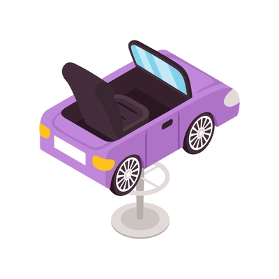 Back view of chair in shape of car for children hairdressers interior isometric vector illustration