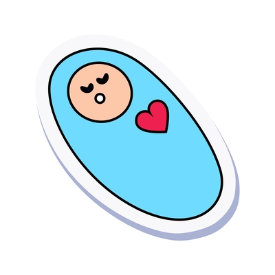 Hand drawn sticker with sleeping wrapped baby vector illustration