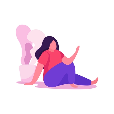 Flat icon of resting woman sitting on floor vector illustration