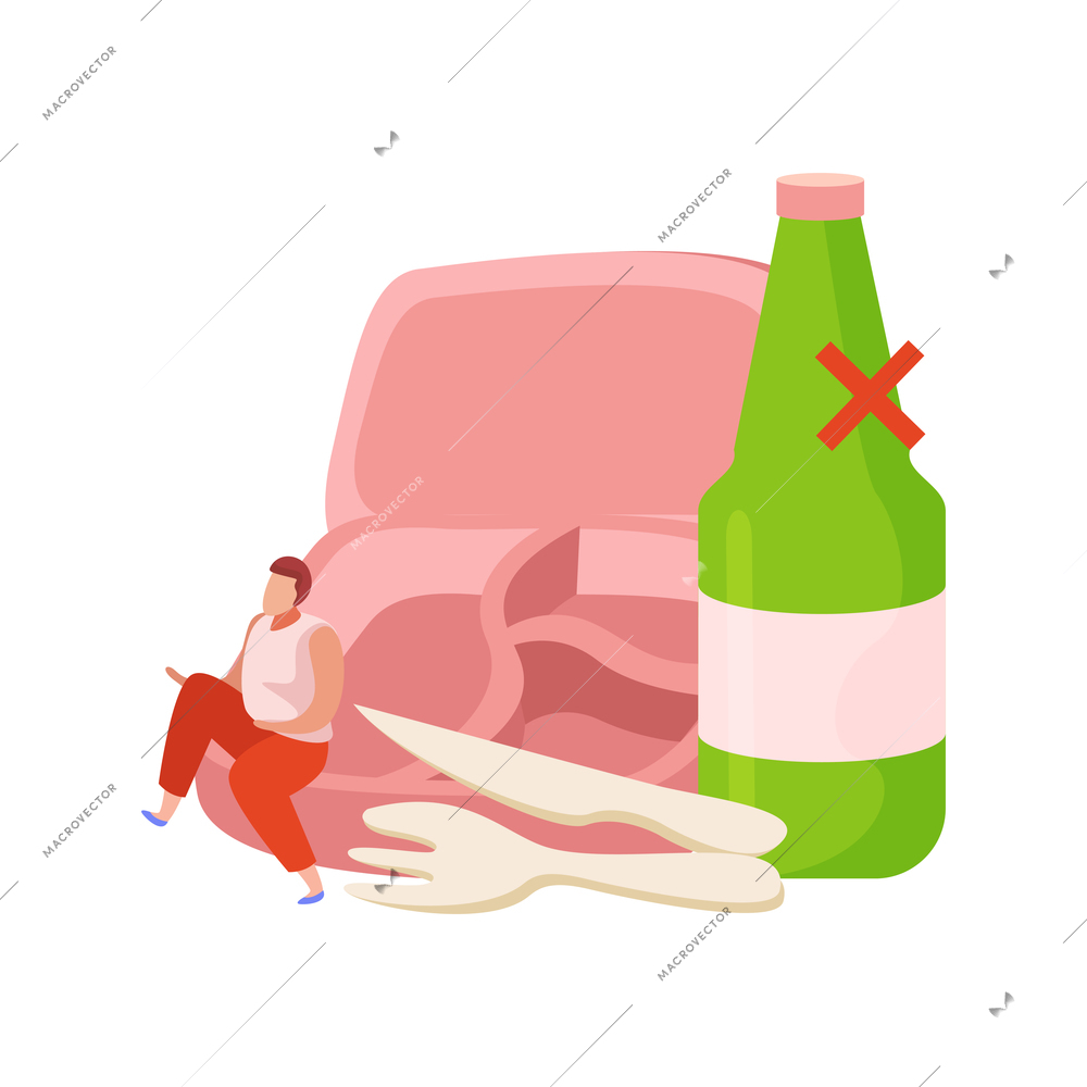 Stop plastic concept with flat bottle lunch box and cutlery vector illustration