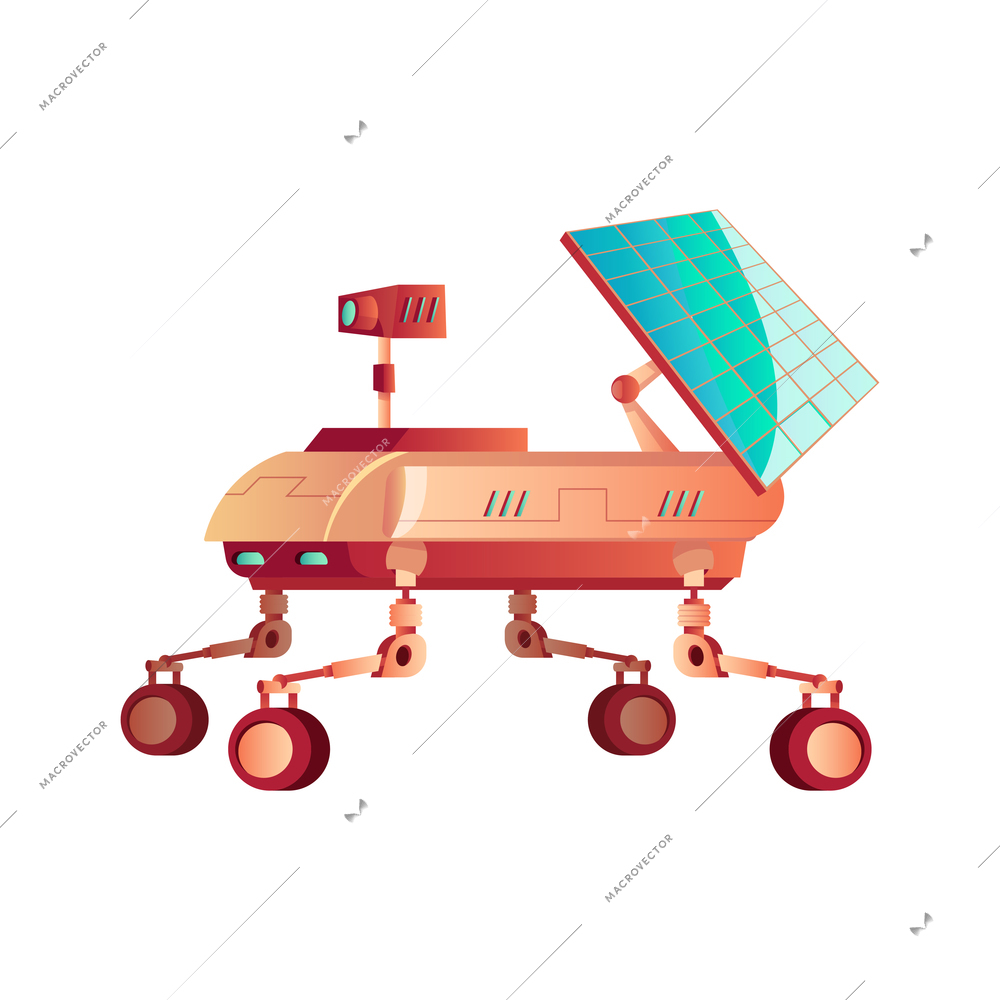 Exploration rover vehicle with solar panel flat icon vector illustration