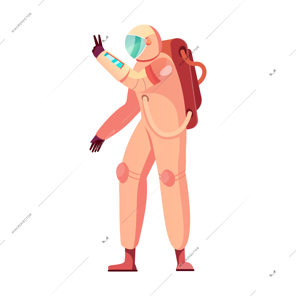 Cosmonaut character wearing spacesuit on white background flat vector illustration