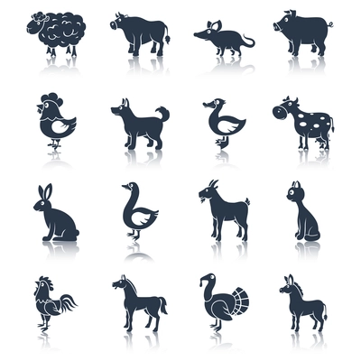 Farm animals livestock cattle and pets icons black set isolated vector illustration animals set black