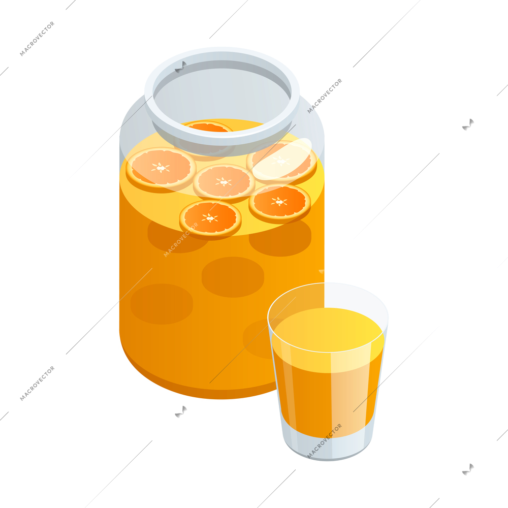 Orange juice in jar and glass on white background Vector Image