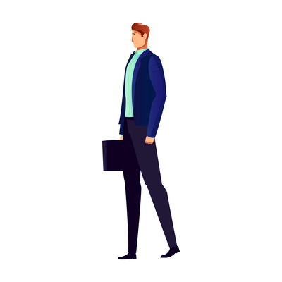 Flat icon of man in dark blue suit with briefcase vector illustration