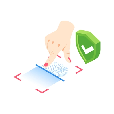 Isometric cyber security concept with fingerprint recognition technology 3d vector illustration