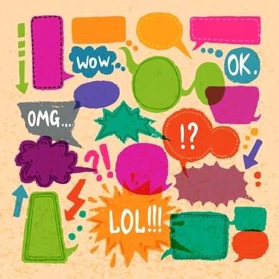 Comic blank text speech bubbles icons set on paper background vector illustration