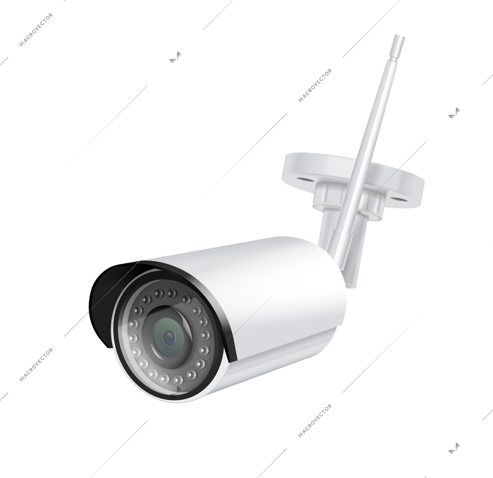 Realistic icon with white surveillance camera vector illustration