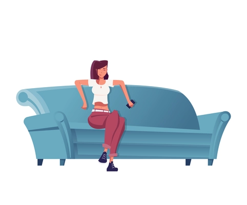 Woman eyes closed relaxing on sofa flat vector illustration