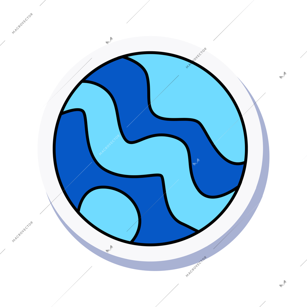 Doodle cosmic sticker with blue planet hand drawn vector illustration